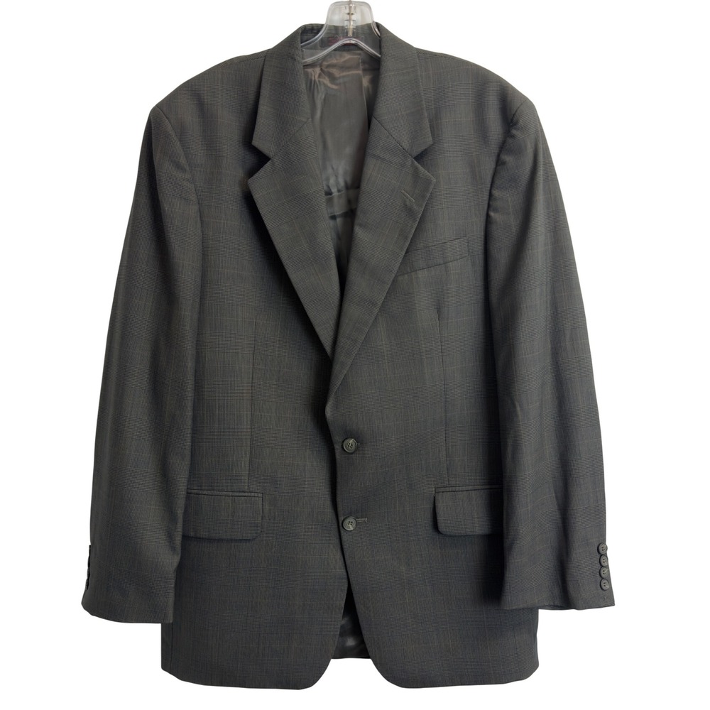 Savile Row Mens 40L Grey Glen Plaid Jacket Pure Wool 2 Button Blazer Sport Coat
